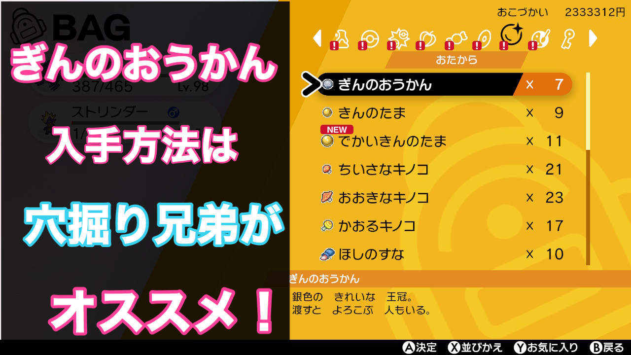 ポケモン剣盾 ぎんのおうかんを簡単に集める方法 穴掘り兄弟 ゲーム難解デイズ